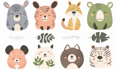 A vector illustration of cute flat icons set animal
