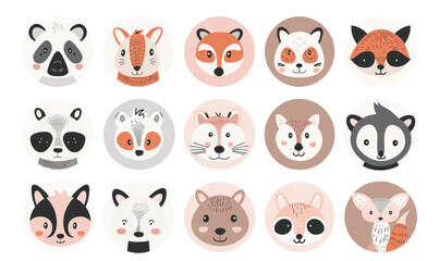 A vector illustration of cute flat icons set animal