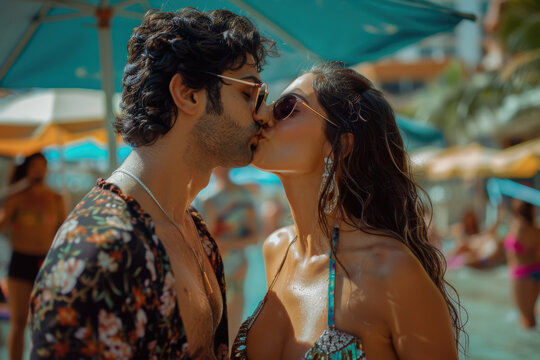 Romantic Beach Kiss at Noon