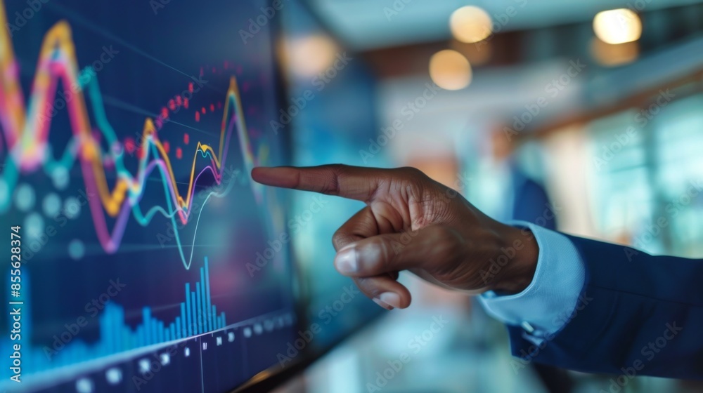 Aufkleber A close-up of a financial analyst pointing at a line graph during a strategic business meeting