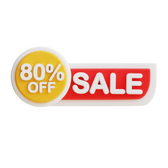 3d Sale Off 80 percent icon. Suitable for promotions, discounts, sales, and marketing materials. Great for online shops.
