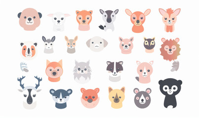 Obraz premium A vector illustration of cute flat icons set animal