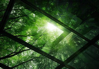 Green Canopy View Through Glass Roof