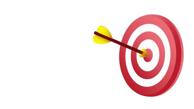 Target hit, center by arrow success in business. target center of dartboard Bullseye, dart board, dart arrow hitting the center of a shooting target for business targeting corporate  marketing.