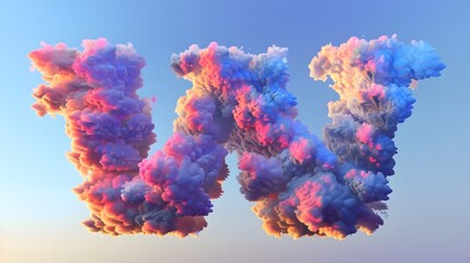 Fototapeta premium Vibrant 3D Rendered Clouds Forming the Letter W in Twilight Sky