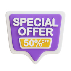 3d Special Offer 50 percent icon. Suitable for promotions, discounts, sales, and marketing materials. Great for online shops.
