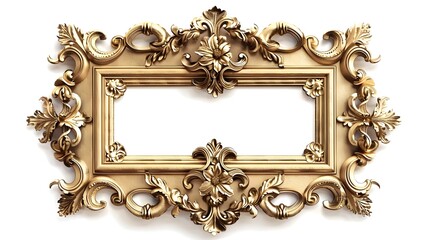 Ornate Gold Vintage Frame with Intricate Floral Details on White Background