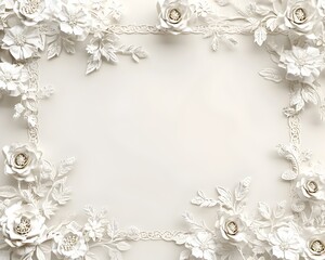 Fototapeta premium Intricate Lace Frame with Delicate Floral Motifs on White Background