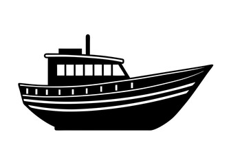 Classic Nautical Vintage Boat - High Quality Black and White Vector Silhouette