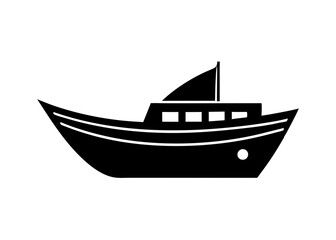 Vintage Boat Silhouette - Black and White Vector Illustration.