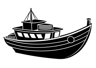 Classic Nautical Vintage Boat - High Quality Black and White Vector Silhouette