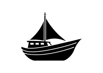 Classic Nautical Vintage Boat - High Quality Black and White Vector Silhouette