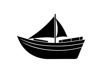 Vintage Boat Silhouette - Black and White Vector Illustration.