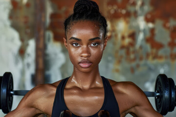 Fototapeta premium Intense Workout: Focused Woman Lifting Weights 