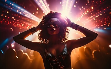 Night Club Vibes: Sexy Female Dancer Under Disco Party Lights