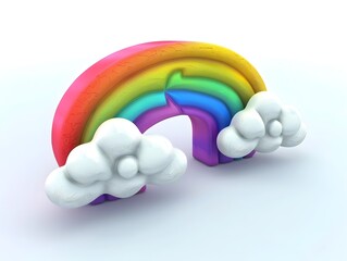Whimsical Floating Rainbow Clouds Shaped Like Letter B on Clear Sky Background