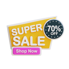3d Super Sale 70 percent icon. Suitable for promotions, discounts, sales, and marketing materials. Great for online shops.