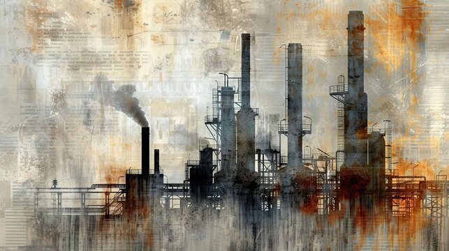The era of industrialization through a mixed media artwork.