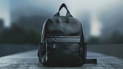 Realistic black backpack with blurred background - perfect for school advertising banner
