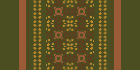 Traditional ethnic motifs ikat geometric fabric pattern cross stitch.Ikat embroidery Ethnic oriental Pixel navy blue background. Abstract,vector,illustration. Texture,scarf,decoration,wallpaper.