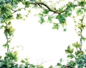 Fototapeta premium Enchanted Forest Frame with Leafy Vines on White Background