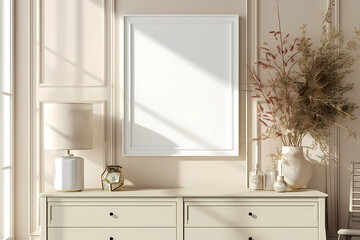 mockup frame in a modern living room with sofa, generated ai