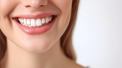 Obraz premium Perfect healthy teeth smile of a woman isolated on a white background.