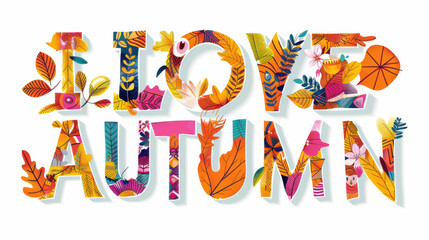 The word love autumn is made up of leaves and flowers