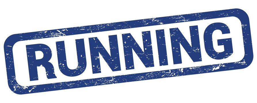 RUNNING text written on blue rectangle stamp.