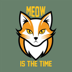 Meow is the Time, Cat, T shirt Design, Vector, Illustration