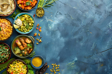 Traditional meals from around the world presented in an appetizing manner Stock Photo with copy space