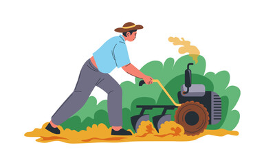 Farmer Plowing Field Illustration vector