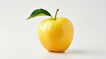 Yellow ripe apple on white background