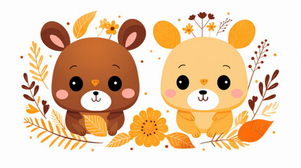 Obraz premium Charming illustration of two rabbits in a whimsical setting, perfect for childrens books and decor.