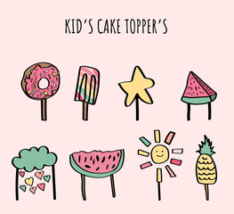 Set of kids' cupcake toppers. Cute cake toppers for kids birthday parties.