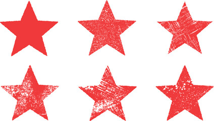 Grunge stars. Set of red grunge stars. Vintage distressed  stars.