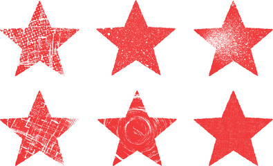 Grunge stars. Set of red grunge stars. Vintage distressed  stars.