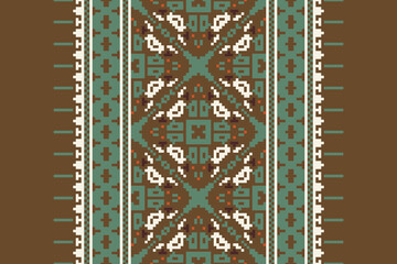 Beautiful traditional ethnic motifs ikat geometric fabric pattern cross stitch.Ikat embroidery Ethnic oriental Pixel.Abstract,vector,illustration. Texture,scarf,decoration,wallpaper,curtain,sarong.