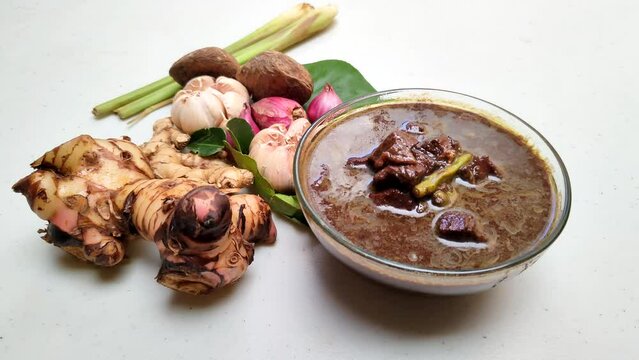 Rawon is a typical Indonesian dish originating from Ponorogo, East Java, which is a black meat soup with a mixture of special spices using kluwek