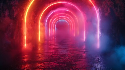 Abstract neon light, fluorescent glow of neon lights, illustration of exhibition background.