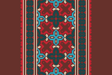 Beautiful traditional ethnic motifs ikat geometric fabric pattern cross stitch.Ikat embroidery Ethnic oriental Pixel.Abstract,vector,illustration. Texture,scarf,decoration,wallpaper,curtain,sarong.