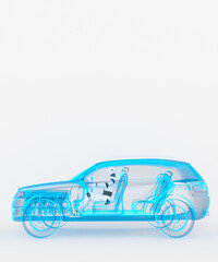 Obraz premium Robot driving a blue hologram car showing conceptual self driving automation 3d render