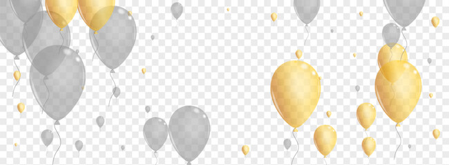 Gray Helium Background Transparent Vector. Toy Inflatable Background. Yellow Wedding Balloon. Air Celebrate Border.