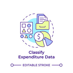 Classify expenditure data multi color concept icon. Spend data management. Information classification. Round shape line illustration. Abstract idea. Graphic design. Easy to use in infographic © bsd studio
