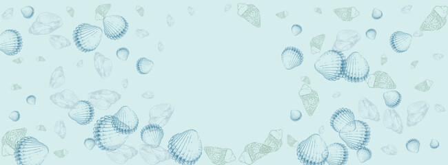 Navy Seashell Background Gray Vector. Shell Pretty Textile Card. Drawing Wallpaper. Sandstone Snail Isolated Design.