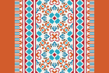 Beautiful traditional ethnic motifs ikat geometric fabric pattern cross stitch.Ikat embroidery Ethnic oriental Pixel.Abstract,vector,illustration. Texture,scarf,decoration,wallpaper,curtain,sarong.