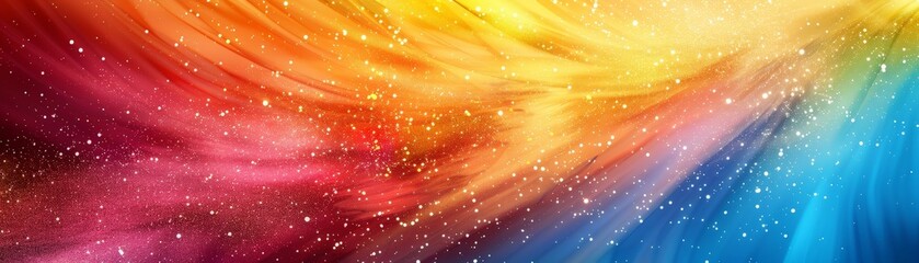Obraz premium Vibrant Abstract Rainbow Background with Sparkling Stars and Colorful Swirls in Motion