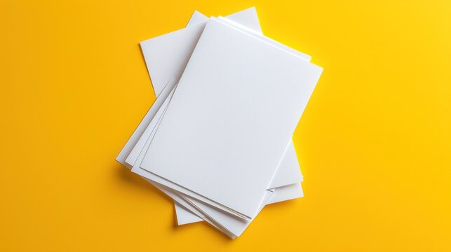 stacks of white paper. on a bright yellow background