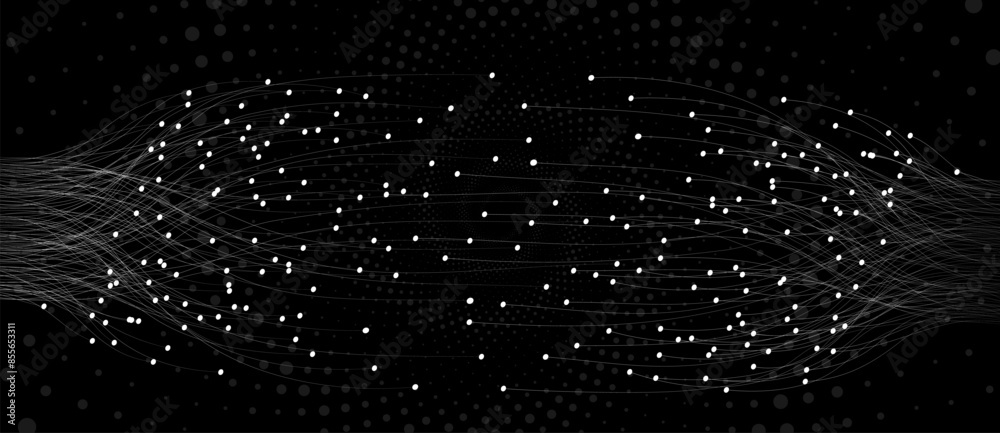 Poster Abstract lines with dots over dark background. Connecting or big data concept. Design element or icon.