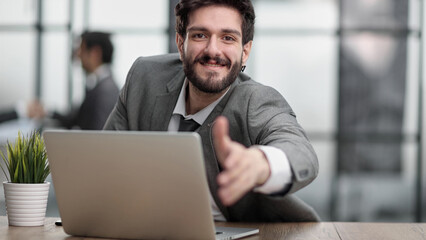 Fototapeta premium handshake and business partnership for support, trust or deal in collaboration or meeting at office